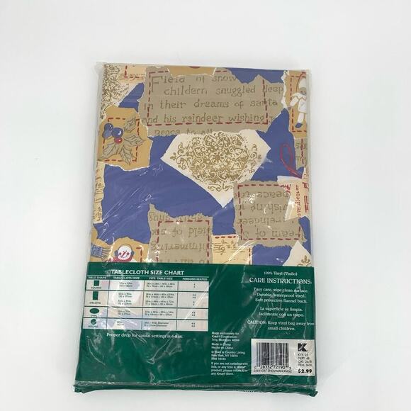 VTG NOS Trim A Home Christmas Vinyl Flannel Backed Table Cover Oblong 52”x70” - Picture 2 of 8